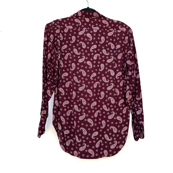 Vintage Ralph Lauren Maroon Paisley Button Down Shirt Blouse Size 4 Shoulder Pad - Picture 4 of 6